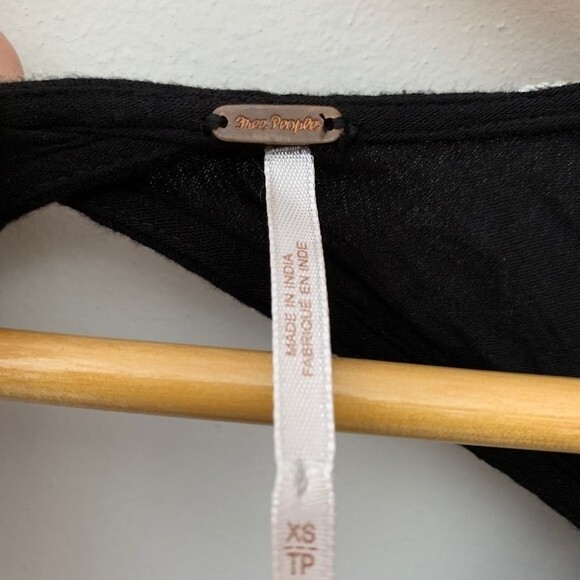 Free People Emma Black White Embroidered Floral LS A-Line Mini Dress Size XS - Picture 5 of 11